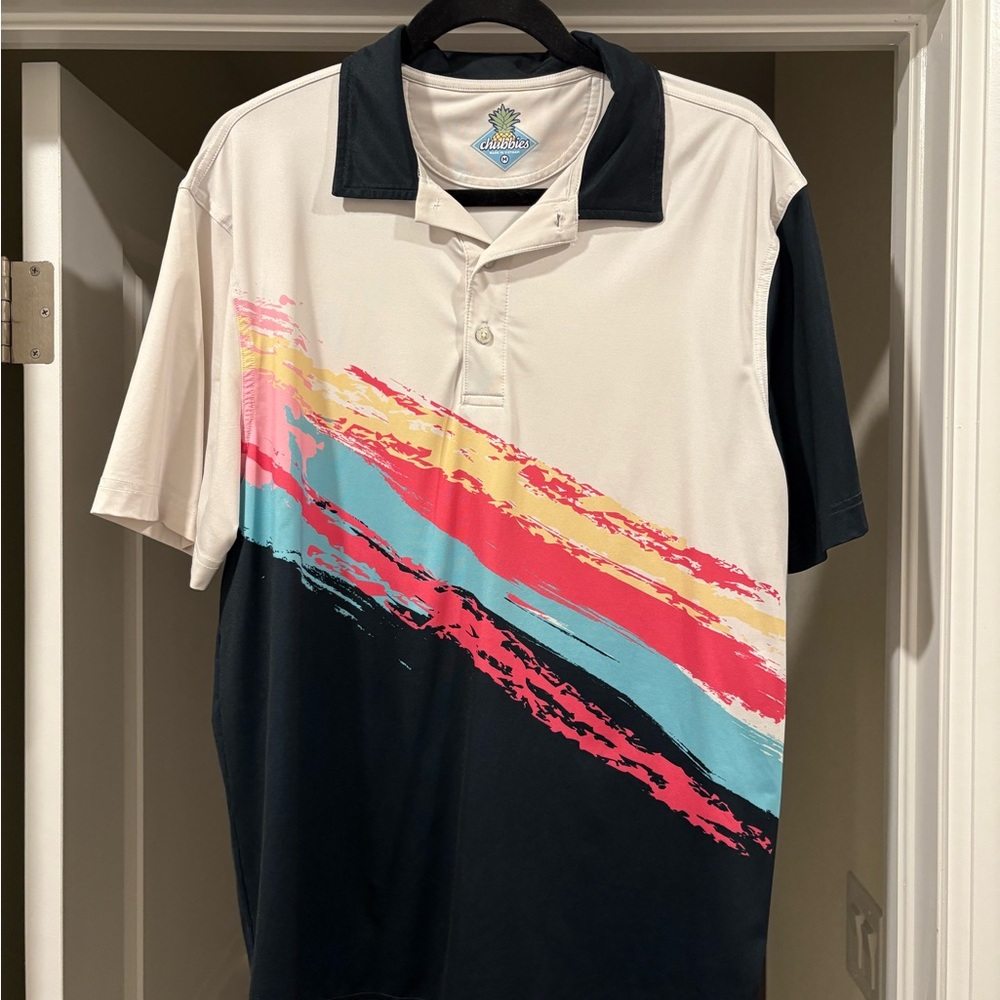 Chubbies Men's Polo Shirt with Pink, Blue, and Cream Accents